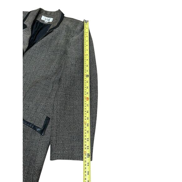Le Suit Women's 18 Suit 2 Pc Skirt Overcoat Topper Jacket Herringbone Tan Black - Picture 7 of 11